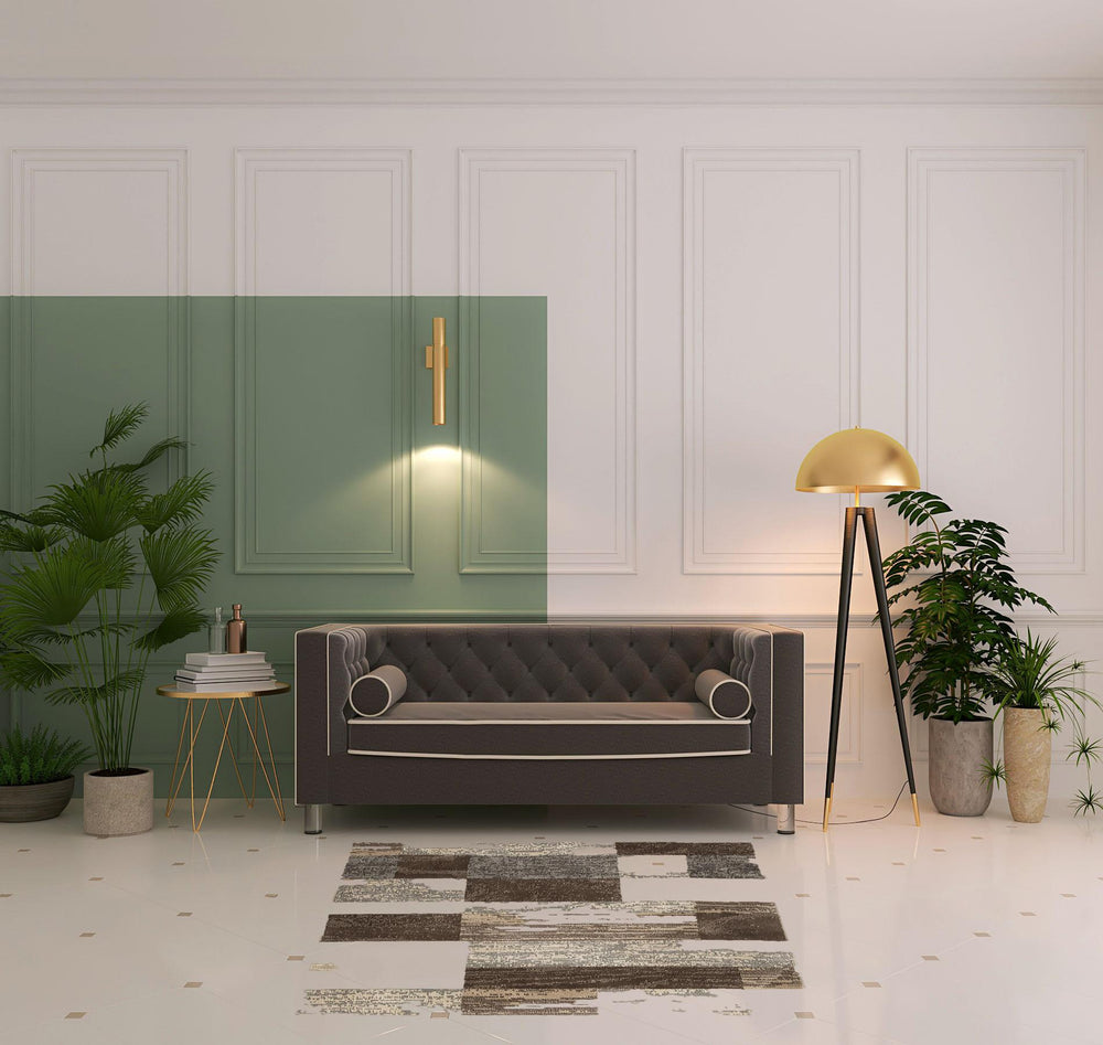 Homeroots 5' Square Slate Square Patchwork Power Loom Stain Resistant Area Rug  Polypropylene 487089