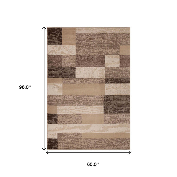 Homeroots 5' X 8' Beige Patchwork Power Loom Stain Resistant Area Rug  Polypropylene 487090