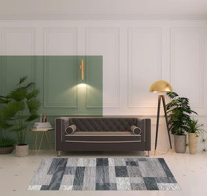 Homeroots 5' X 8' Blue And Taupe Patchwork Power Loom Stain Resistant Area Rug  Polypropylene 487091