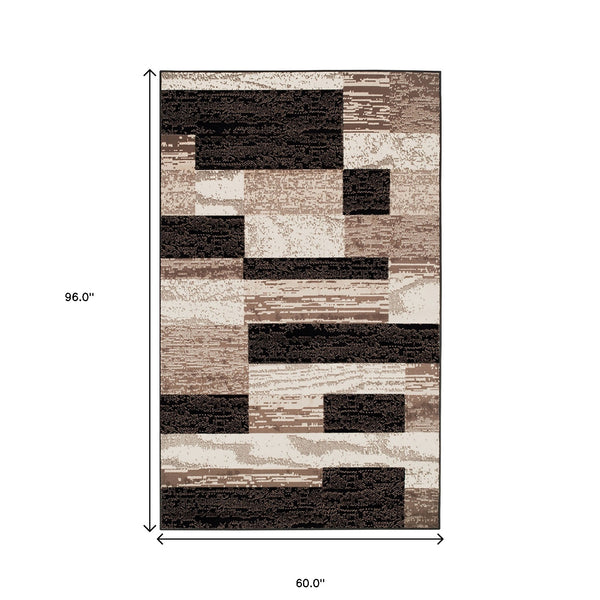 Homeroots 5' X 8' Chocolate Patchwork Power Loom Stain Resistant Area Rug  Polypropylene 487092
