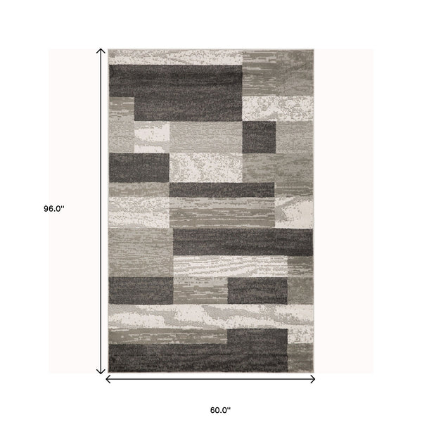 Homeroots 5' X 8' Charcoal Patchwork Power Loom Stain Resistant Area Rug  Polypropylene 487093