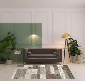 Homeroots 5' X 8' Light Blue And Ivory Patchwork Power Loom Stain Resistant Area Rug  Polypropylene 487095