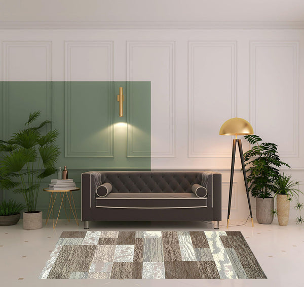 Homeroots 5' X 8' Light Blue And Ivory Patchwork Power Loom Stain Resistant Area Rug  Polypropylene 487095