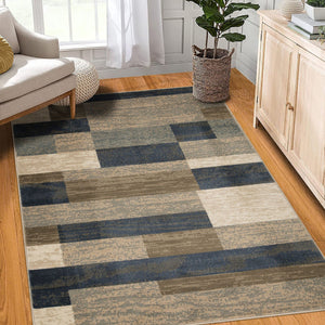 Homeroots 5' X 8' Midnight Navy Patchwork Power Loom Stain Resistant Area Rug  Polypropylene 487096