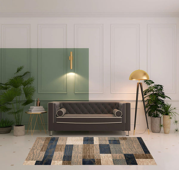 Homeroots 5' X 8' Midnight Navy Patchwork Power Loom Stain Resistant Area Rug  Polypropylene 487096