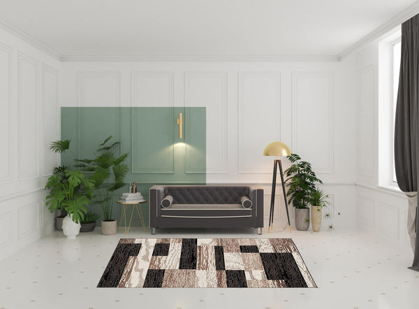 Homeroots 6' X 9' Chocolate Patchwork Power Loom Stain Resistant Area Rug  Polypropylene 487098