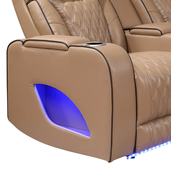 English Elm Fortuner Faux Leather Power Reclining Sectional with Led Lighting and Bluetooth Speakers B009S02224
