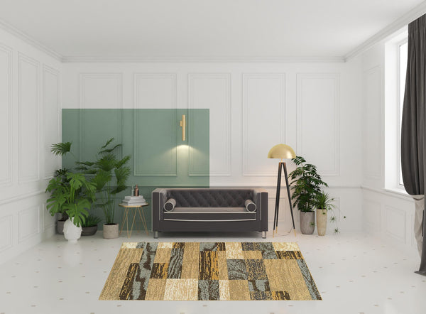 Homeroots 7' X 9' Light Blue And Beige Patchwork Power Loom Stain Resistant Area Rug  Polypropylene 487102