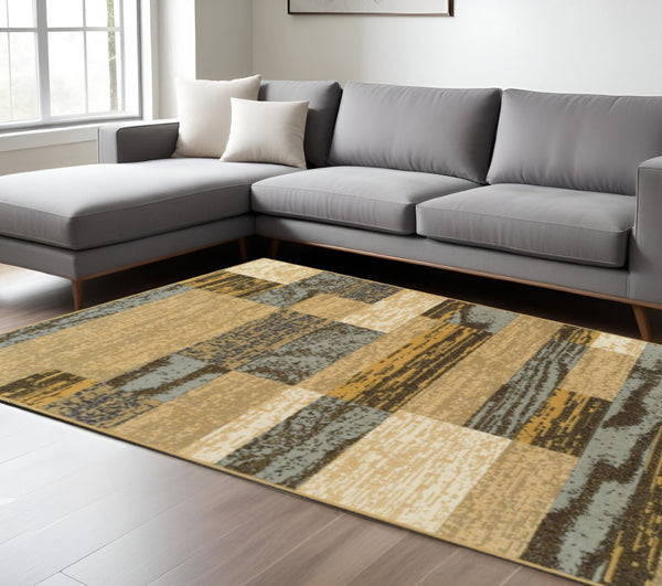 HomeRoots 7' Durable Blue and Beige Patchwork Area Rug – Stylish, Stain-Resistant, Perfect for High-Traffic Spaces 7' X 9' 487102