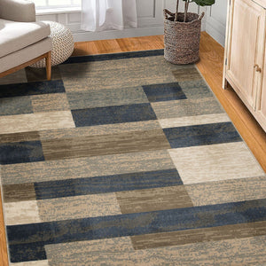 Homeroots 7' X 9' Midnight Navy Patchwork Power Loom Stain Resistant Area Rug  Polypropylene 487104