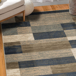 Homeroots 7' X 9' Midnight Navy Patchwork Power Loom Stain Resistant Area Rug  Polypropylene 487104