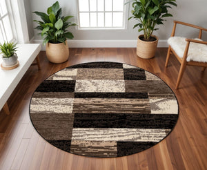 HomeRoots 7' Stylish Black, Brown & Beige Patchwork Area Rug - Durable, Stain-Resistant for High-Traffic Spaces 8' Round 487106