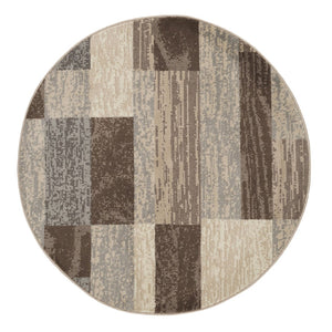 HomeRoots 7' Transitional Patchwork Area Rug in Beige, Slate Gray & Brown - Durable, Stylish & Stain-Resistant 8' Round 487107