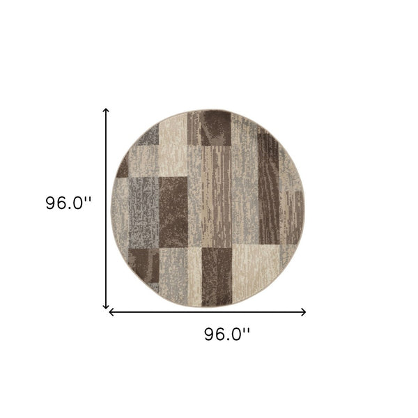 HomeRoots 7' Transitional Patchwork Area Rug in Beige, Slate Gray & Brown - Durable, Stylish & Stain-Resistant 8' Round 487107