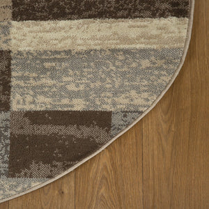 HomeRoots 7' Transitional Patchwork Area Rug in Beige, Slate Gray & Brown - Durable, Stylish & Stain-Resistant 8' Round 487107