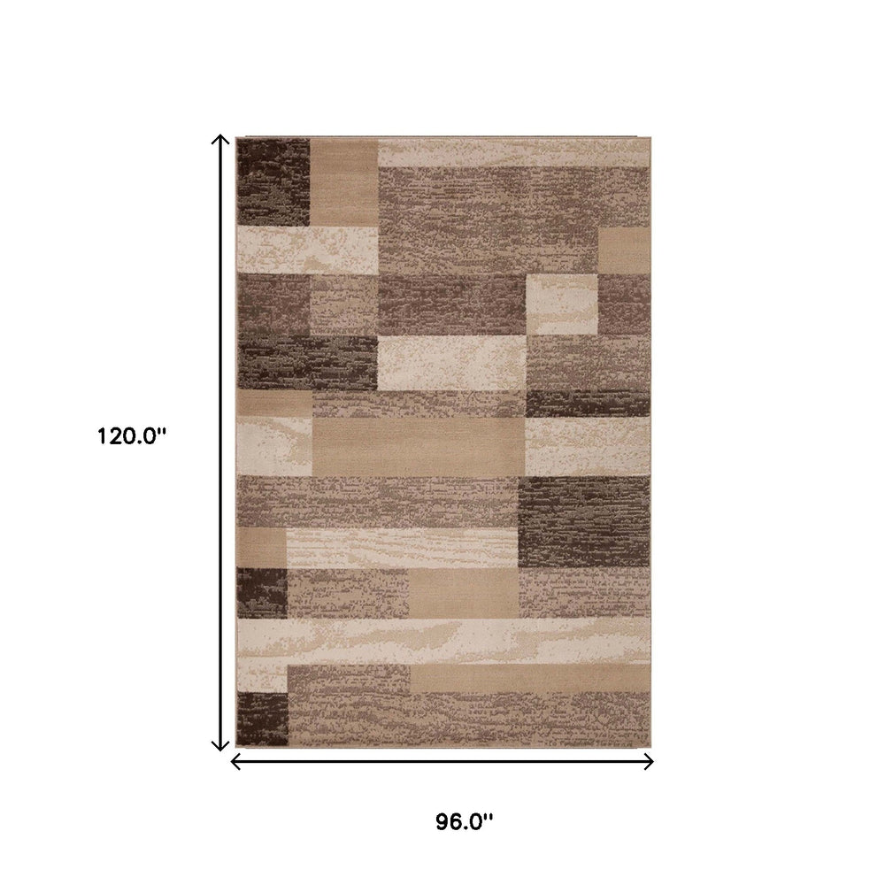 Homeroots 8' X 10' Beige Patchwork Power Loom Stain Resistant Area Rug  Polypropylene 487108