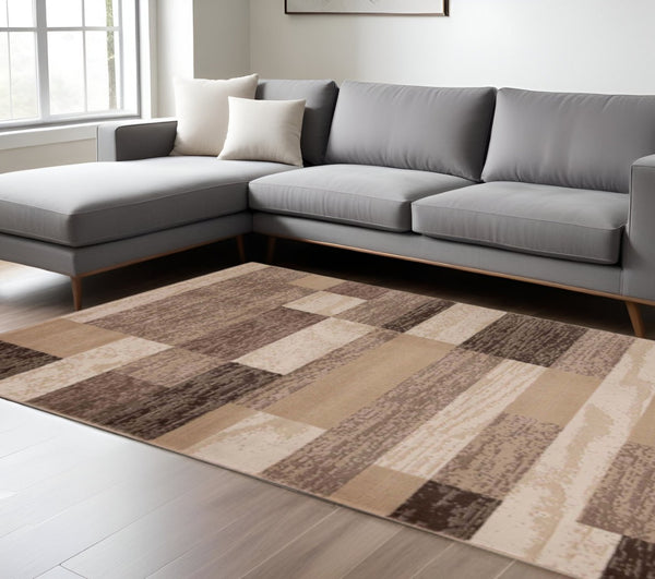 HomeRoots 7' Beige and Brown Patchwork Area Rug – Durable, Stain-Resistant Design for Timeless Home Style 8' X 10' 487108