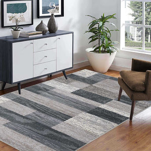 HomeRoots 8' Blue and Gray Patchwork Area Rug – Durable, Stain-Resistant, Perfect for Living Spaces and Family Life 8' X 10' 487109