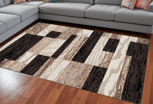 Homeroots 8' X 10' Chocolate Patchwork Power Loom Stain Resistant Area Rug  Polypropylene 487110
