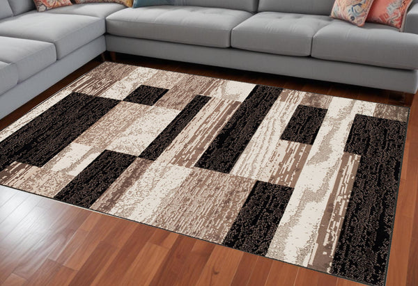 Homeroots 8' X 10' Chocolate Patchwork Power Loom Stain Resistant Area Rug  Polypropylene 487110