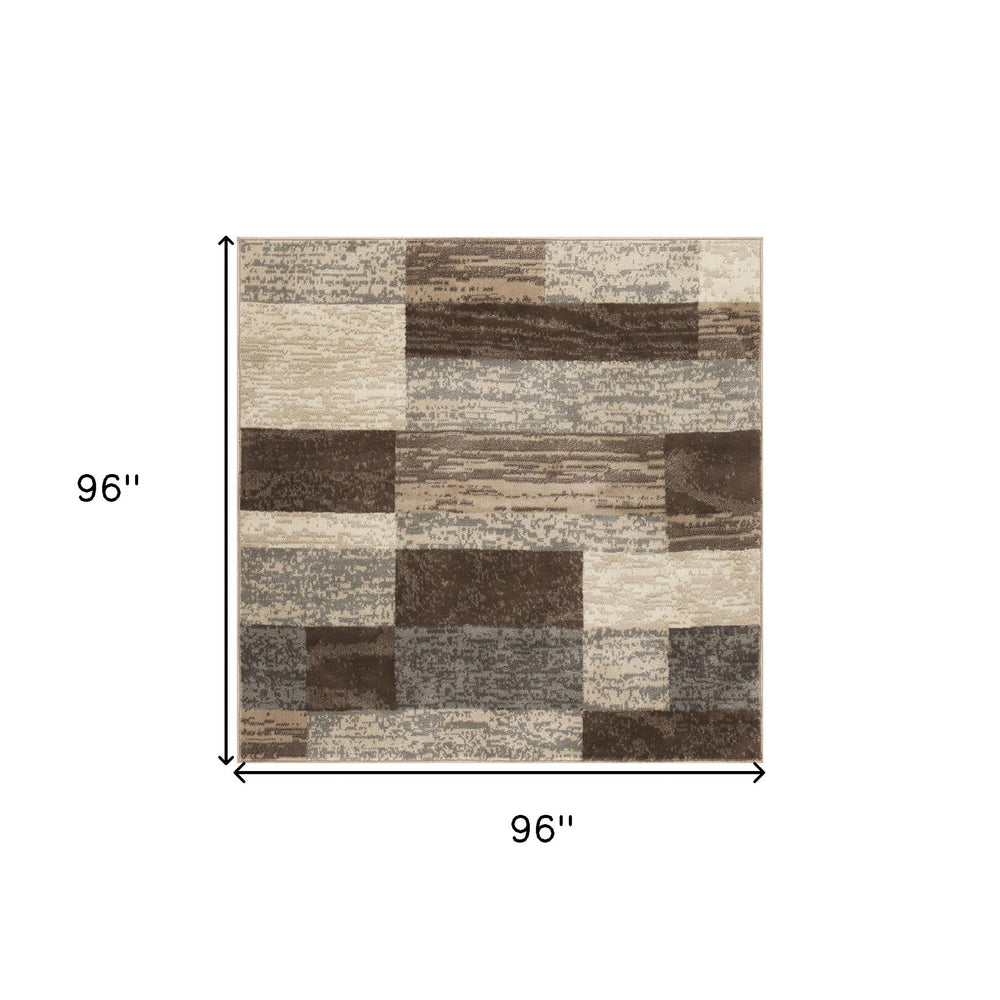 Homeroots 8' Square Slate Square Patchwork Power Loom Stain Resistant Area Rug  Polypropylene 487116