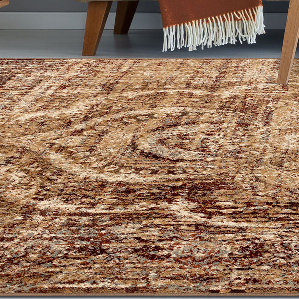 Homeroots 4' X 6' Maroon And Gold Abstract Power Loom Distressed Stain Resistant Area Rug  Polypropylene 487124