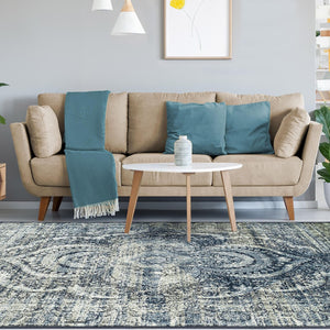 HomeRoots 5' Taupe and Ivory Abstract Distressed Area Rug – Durable, Stain-Resistant Design for Modern Homes 9' X 12' 487131