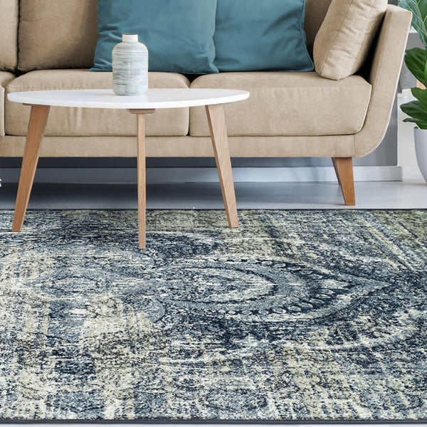 HomeRoots 5' Taupe and Ivory Abstract Distressed Area Rug – Durable, Stain-Resistant Design for Modern Homes 9' X 12' 487131