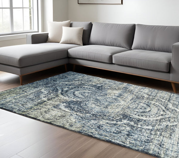 HomeRoots 5' Taupe and Ivory Abstract Distressed Area Rug – Durable, Stain-Resistant Design for Modern Homes 9' X 12' 487131