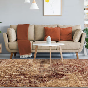 HomeRoots 9' Gold and Maroon Abstract Distressed Area Rug – Modern Elegance for High-Traffic Spaces & Family Homes 9' X 12' 487132