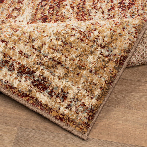 HomeRoots 9' Gold and Maroon Abstract Distressed Area Rug – Modern Elegance for High-Traffic Spaces & Family Homes 9' X 12' 487132