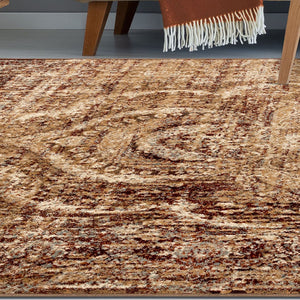 HomeRoots 9' Gold and Maroon Abstract Distressed Area Rug – Modern Elegance for High-Traffic Spaces & Family Homes 9' X 12' 487132