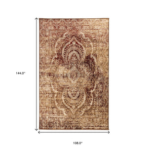 HomeRoots 9' Gold and Maroon Abstract Distressed Area Rug – Modern Elegance for High-Traffic Spaces & Family Homes 9' X 12' 487132