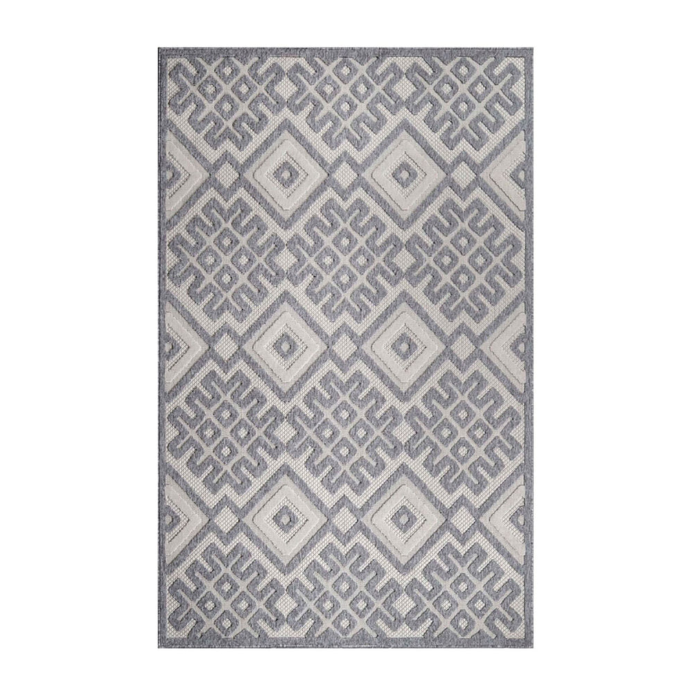 Homeroots 5' X 7' Cream Geometric Stain Resistant Non Skid Indoor Outdoor Area Rug  Polypropylene 487133
