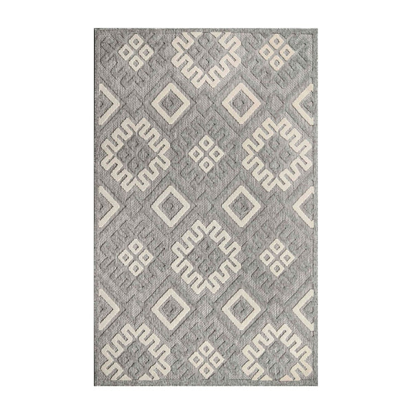 HomeRoots 5' X 7' Grey Geometric Area Rug - Stain Resistant, Non-Skid, Indoor/Outdoor, Perfect for High Traffic Spaces 487134