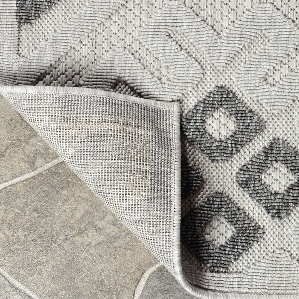 HomeRoots 7' Slate Geometric Area Rug - Stain Resistant, Non-Skid, Stylish Indoor/Outdoor Design for High-Traffic Spaces 487141