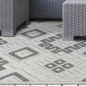 HomeRoots 7' Slate Geometric Area Rug - Stain Resistant, Non-Skid, Stylish Indoor/Outdoor Design for High-Traffic Spaces 487141