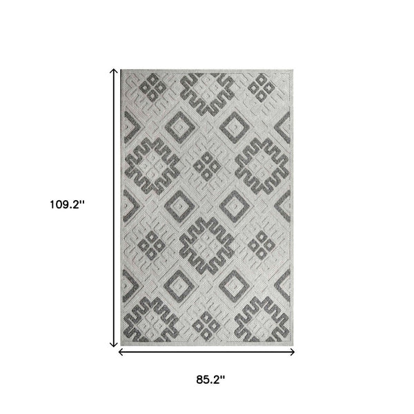 HomeRoots 7' Slate Geometric Area Rug - Stain Resistant, Non-Skid, Stylish Indoor/Outdoor Design for High-Traffic Spaces 487141