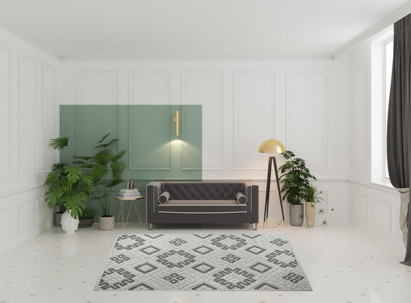 HomeRoots 7' Slate Geometric Area Rug - Stain Resistant, Non-Skid, Stylish Indoor/Outdoor Design for High-Traffic Spaces 487141
