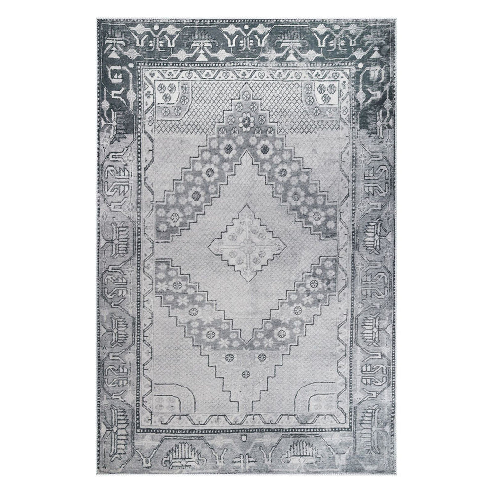 Homeroots 5' X 8' Light Gray Geometric Power Loom Distressed Stain Resistant Non Skid Area Rug  Polyester 487152