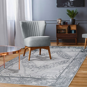 Homeroots 5' X 8' Light Gray Geometric Power Loom Distressed Stain Resistant Non Skid Area Rug  Polyester 487152