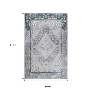 Homeroots 5' X 8' Light Gray Geometric Power Loom Distressed Stain Resistant Non Skid Area Rug  Polyester 487152