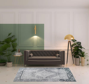 Homeroots 5' X 8' Light Gray Geometric Power Loom Distressed Stain Resistant Non Skid Area Rug  Polyester 487152