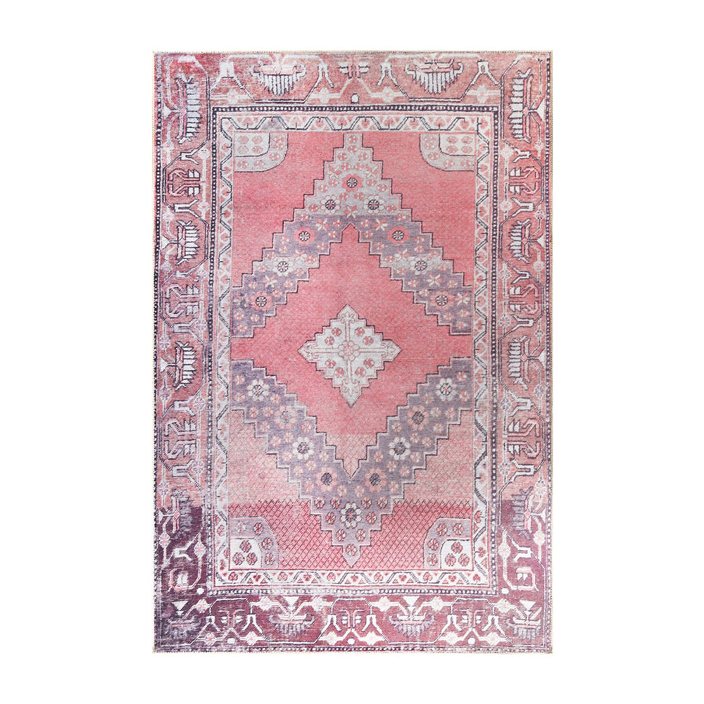Homeroots 5' X 8' Pink Geometric Power Loom Distressed Stain Resistant Non Skid Area Rug  Polyester 487153