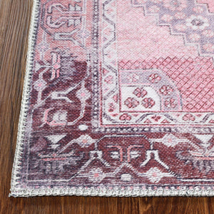 Homeroots 5' X 8' Pink Geometric Power Loom Distressed Stain Resistant Non Skid Area Rug  Polyester 487153
