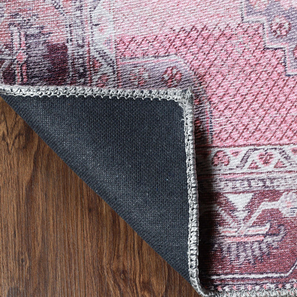 Homeroots 5' X 8' Pink Geometric Power Loom Distressed Stain Resistant Non Skid Area Rug  Polyester 487153