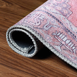 Homeroots 5' X 8' Pink Geometric Power Loom Distressed Stain Resistant Non Skid Area Rug  Polyester 487153