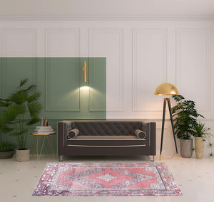 Homeroots 5' X 8' Pink Geometric Power Loom Distressed Stain Resistant Non Skid Area Rug  Polyester 487153