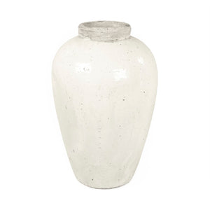Zentique Distressed White Bowl with Handcrafted Stoneware Finish — Rustic Farmhouse Centerpiece for Serving W15 x H23 x D15 4871L A25A