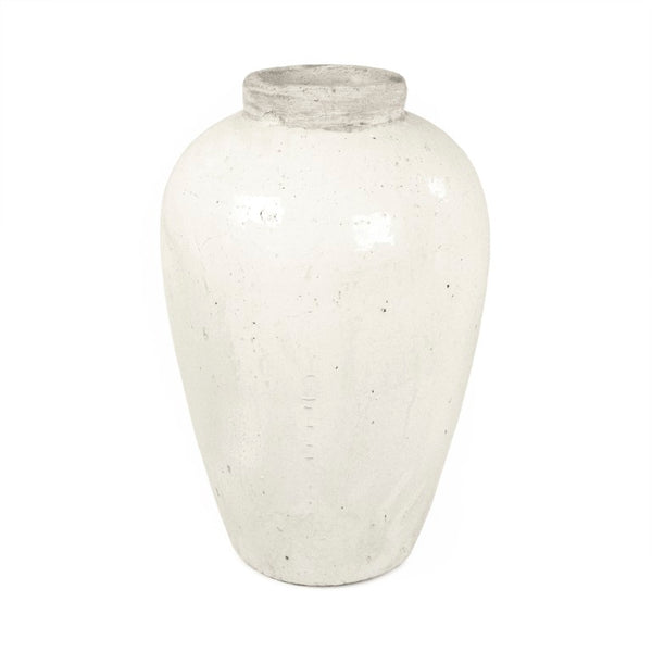 Zentique Distressed White Bowl with Handcrafted Stoneware Finish — Rustic Farmhouse Centerpiece for Serving W15 x H23 x D15 4871L A25A